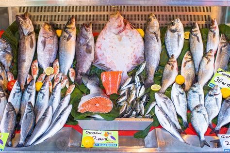 Fish market with fresh sea fishes 17759989 Stock Photo at Vecteezy