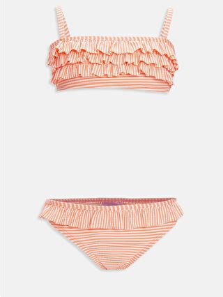 Neon Çizgili Esnek Kumaştan Fırfırlı Kız Çocuk Bikini S Z PAV LCW