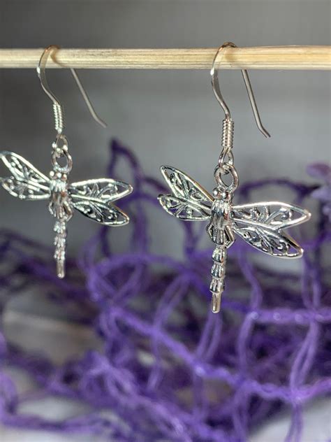 Dragonfly Drop Earrings Celtic Jewelry Sterling Silver - Etsy