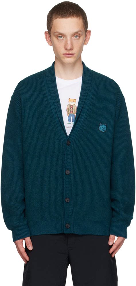 Maison Kitsuné Blue Bold Fox Head Cardigan Maison Kitsune