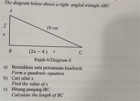 Solved The Diagram Below Shows A Right Angled Triangle ABC Rajah 6