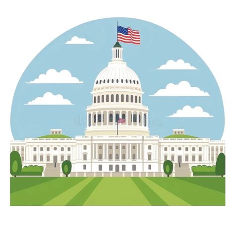 Cartoon Flat Vector Illustration Of Us Capitol Building With Simple