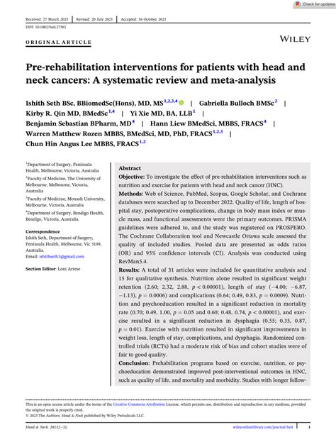 Pdf Pre Rehabilitation Interventions For Patients With Head And Neck