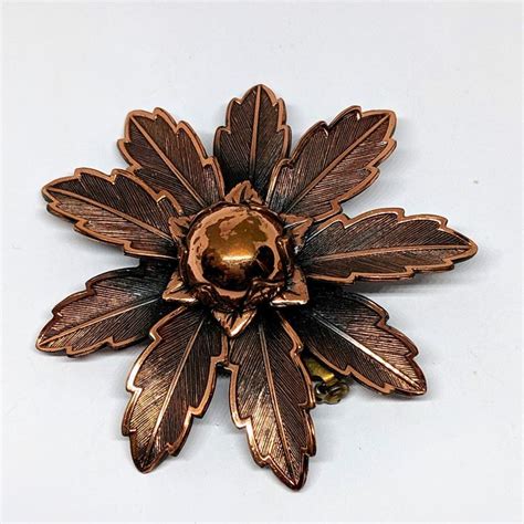 Mid Century Copper Flower Brooch By Bell Trading Post Vintage