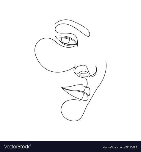 One Continuous Line Drawing Of Abstract Face Of Modern Continuous Line