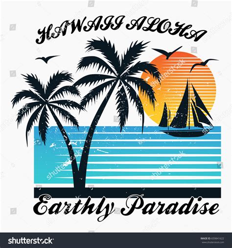 Hawaii Vector Illustration Vintage Graphic Style Stock Vector (Royalty ...