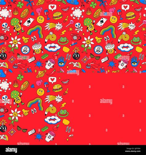 Cartoon Vector Funny Cute Comic Characters Seamless Pattern Stock