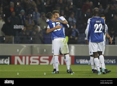 Porto S Brazilian Forward Soares Celebrates After Scoring Goalc During