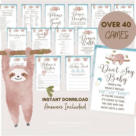 Printable Sloth Baby Shower Games Bundle – Printabell • Express