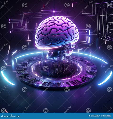 A High Tech AI Brain in Deep Thought Generative AI Stock Illustration