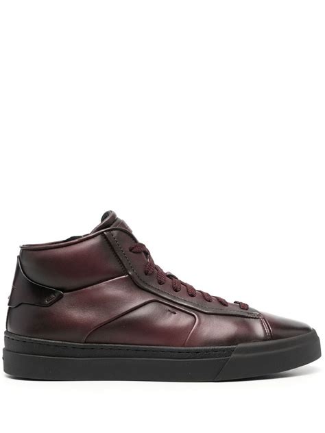 Santoni High Top Leather Sneakers Red Farfetch Uk