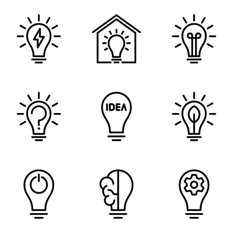 Set Of Lightbulb Line Icons Light Bulb Icon Electrical Mind Think