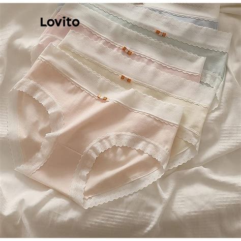 Lovito Calcinha Casual De Renda Lisa Para Mulheres LNA53148 Shopee Brasil