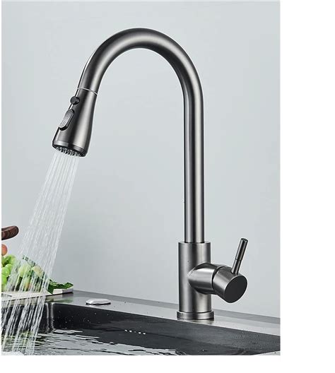 Brushed Nickel Kitchen Faucet Flexible Pull Out Nozzle Kitchen Sink ...