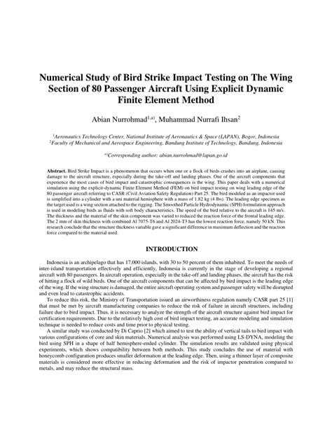 Pdf Numerical Study Of Bird Strike Impact Testing On The Wing Section