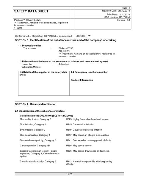 Pliobond 30 ADHESIVE MSDS Download