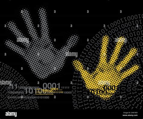 Hands And Spiral Binary Code Background Illustration Of Handprints