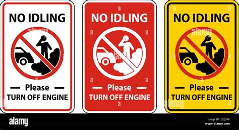 No Idling Turn Off Engine Sign On White Background Stock Vector Image