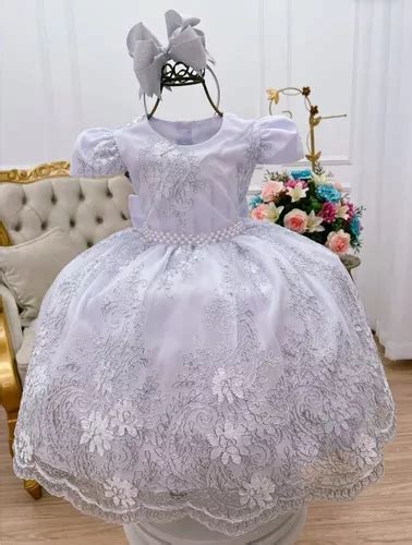 Vestido Festa Infantil Branco Batizado Daminha Realeza Luxo