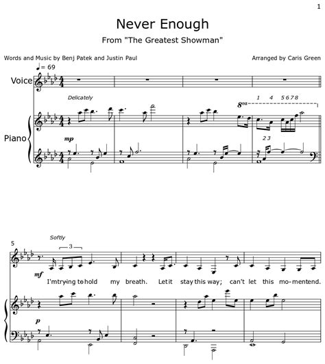 Never Enough Sheet Music For Piano