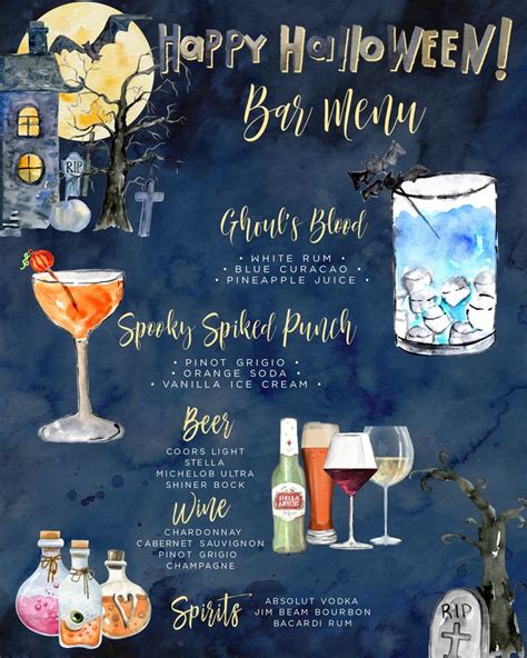 Halloween Bar Menu Printable Sign Halloween Signature Etsy