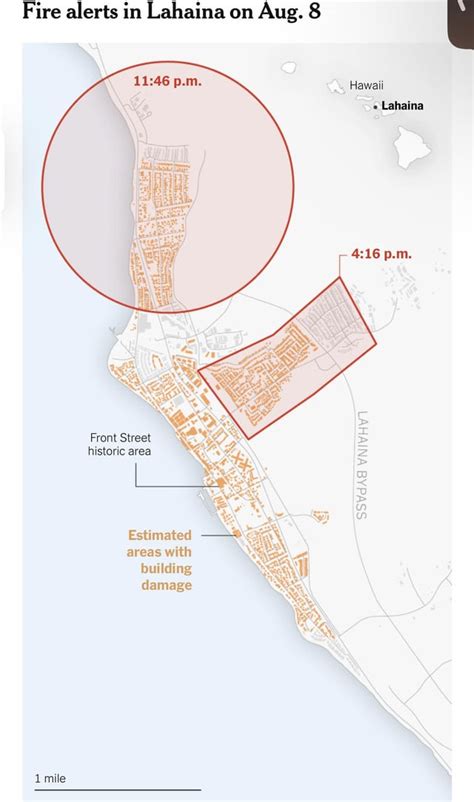 Map of evacuation alerts the County of Maui sent during the Lahaina ...