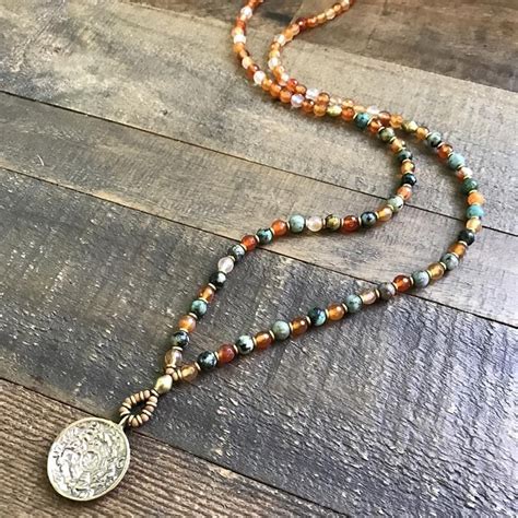 Carnelian And African Turquoise Mala Necklace Necklace Set Bead Beaded