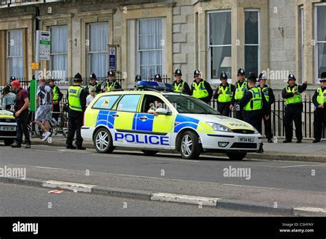 A Large Police Presence In Weymouth During An EDL Demonstration Stock