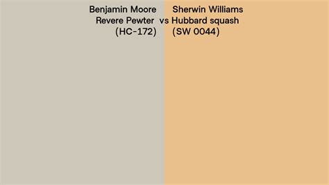 Benjamin Moore Revere Pewter Hc 172 Vs Sherwin Williams Hubbard Squash Sw 0044 Side By Side