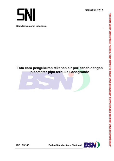 Pdf Tata Cara Pengukuran Tekanan Air Pori Tanah Dengan Sni Litbang