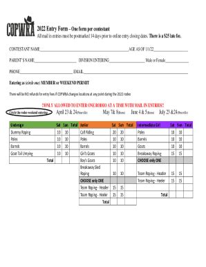 Fillable Online 2022 Entry FormOne Form Per Contestant Fax Email Print