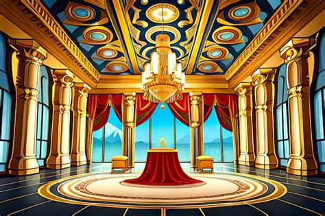 Premium AI Image | Design a grand and opulent cartoon indoor King's Palace background with a ...