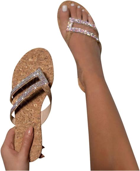 BIBOKAOKE Sandalen Damen Elegant Glitzer Römersandalen Open Toe Strass