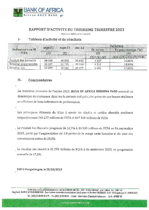 Rapport d activités 3ème trimestre 2023 BOA BF Abidjan net Documents