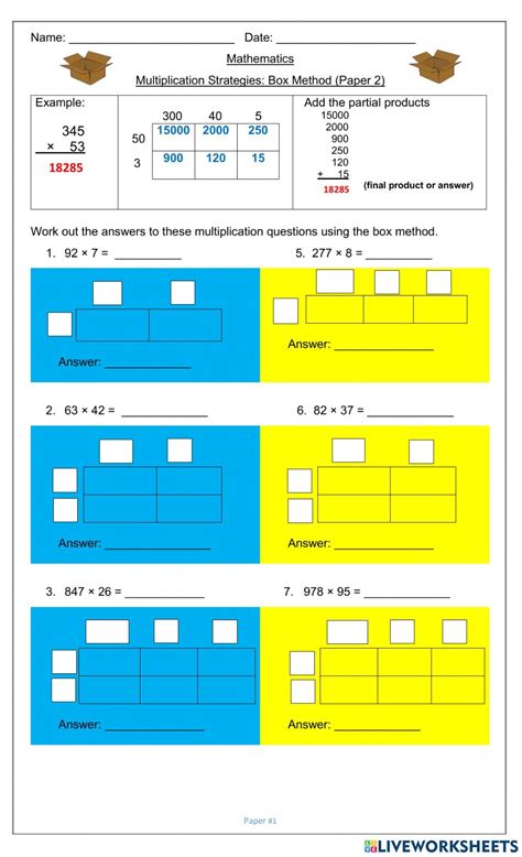 Multiplication Box Method Worksheets - Printable Worksheets