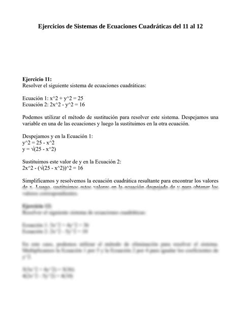 Solution Ejercicios De Sistemas De Ecuaciones Cuadr Ticas Del Al