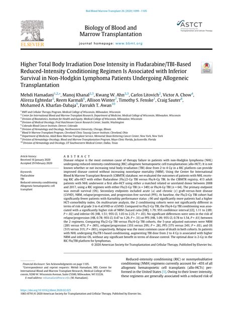 PDF Higher Total Body Irradiation Dose Intensity In Fludarabine TBI