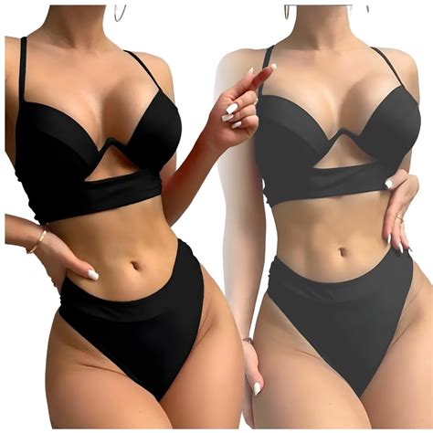 STRÓJ KOSTIUM KĄPIELOWY BIKINI FISZBINY PUSH UP SEKSOWNY WIĄZANY CZARNY
