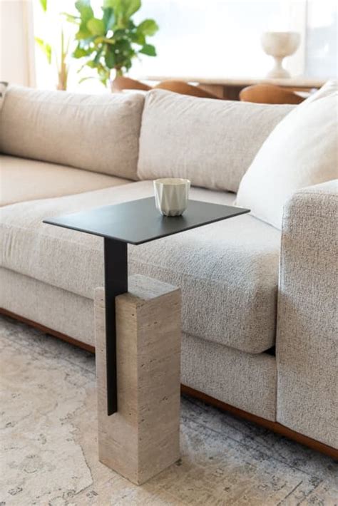 Mono Side Table Travertine And Metal Modern Look By Yet Design Studio