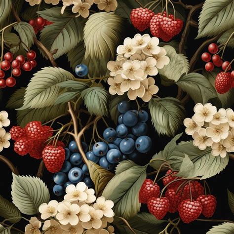 Premium AI Image A Floral Pattern With Berries And Berries On It