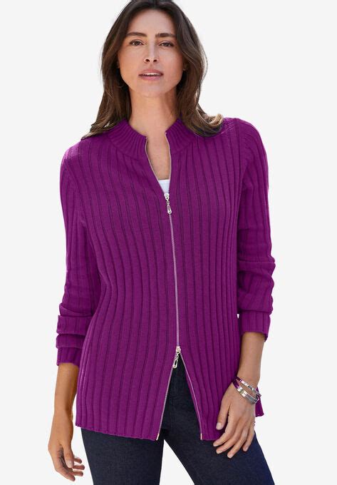 Ribbed Zipper Cardigan Jessica London