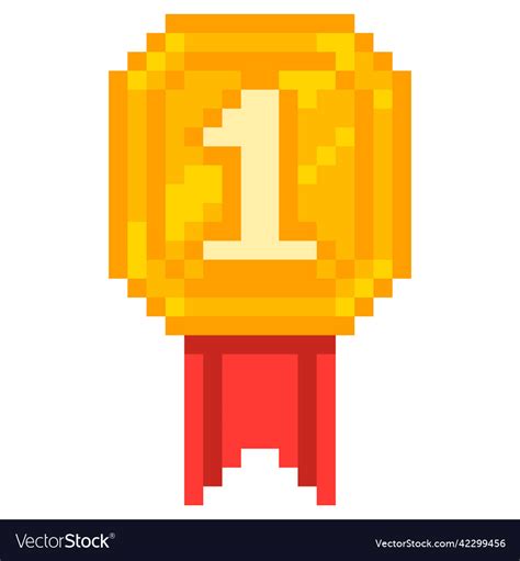 Pixel art golden medal with number one icon Vector Image