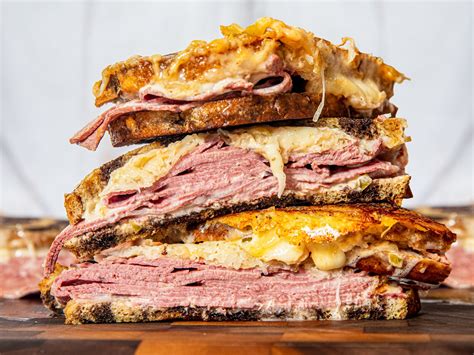 Classic Reuben Sandwiches Corned Beef On Rye With Sauerkraut And Swiss