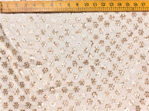 Dupion Silk Sequence Flower Design Embroidered Fabric Source Fabrics