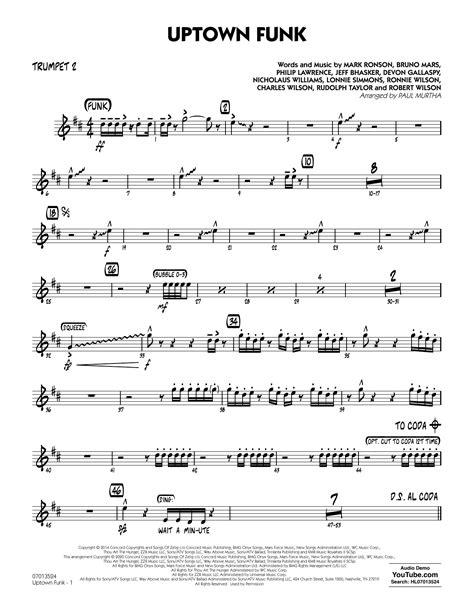 Uptown Funk Feat Bruno Mars Arr Paul Murtha Trumpet 2 Sheet