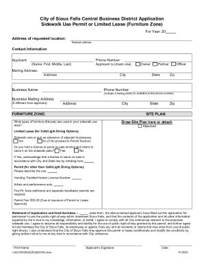 Fillable Online Application For Sidewalk Use Permit Or Limited Lease