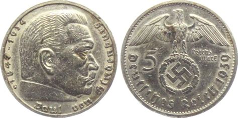 Drittes Reich 1939 G 5 Mark Hindenburg Mit Hakenkreuz Ss MA Shops