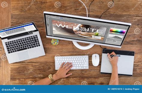 Designer Creating Website On Computer Stock Photo Image Of People