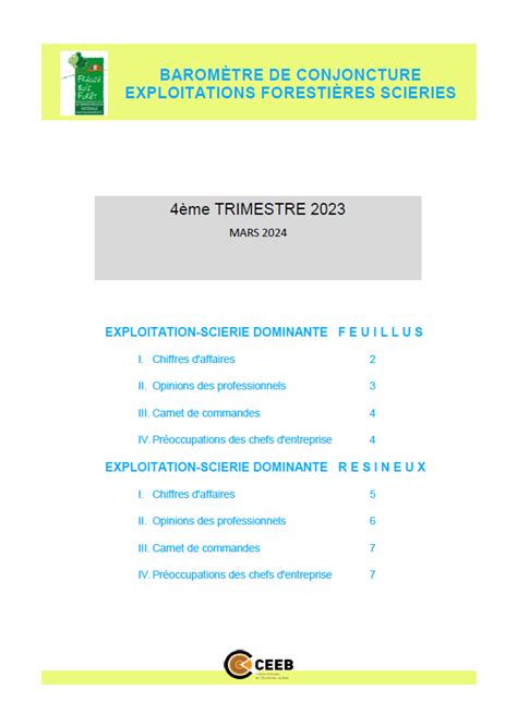 Baromètre de conjoncture exploitations forestières scieries 4e