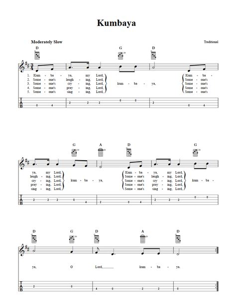 Kumbaya: Chords, Sheet Music, and Tab for Banjo with Lyrics